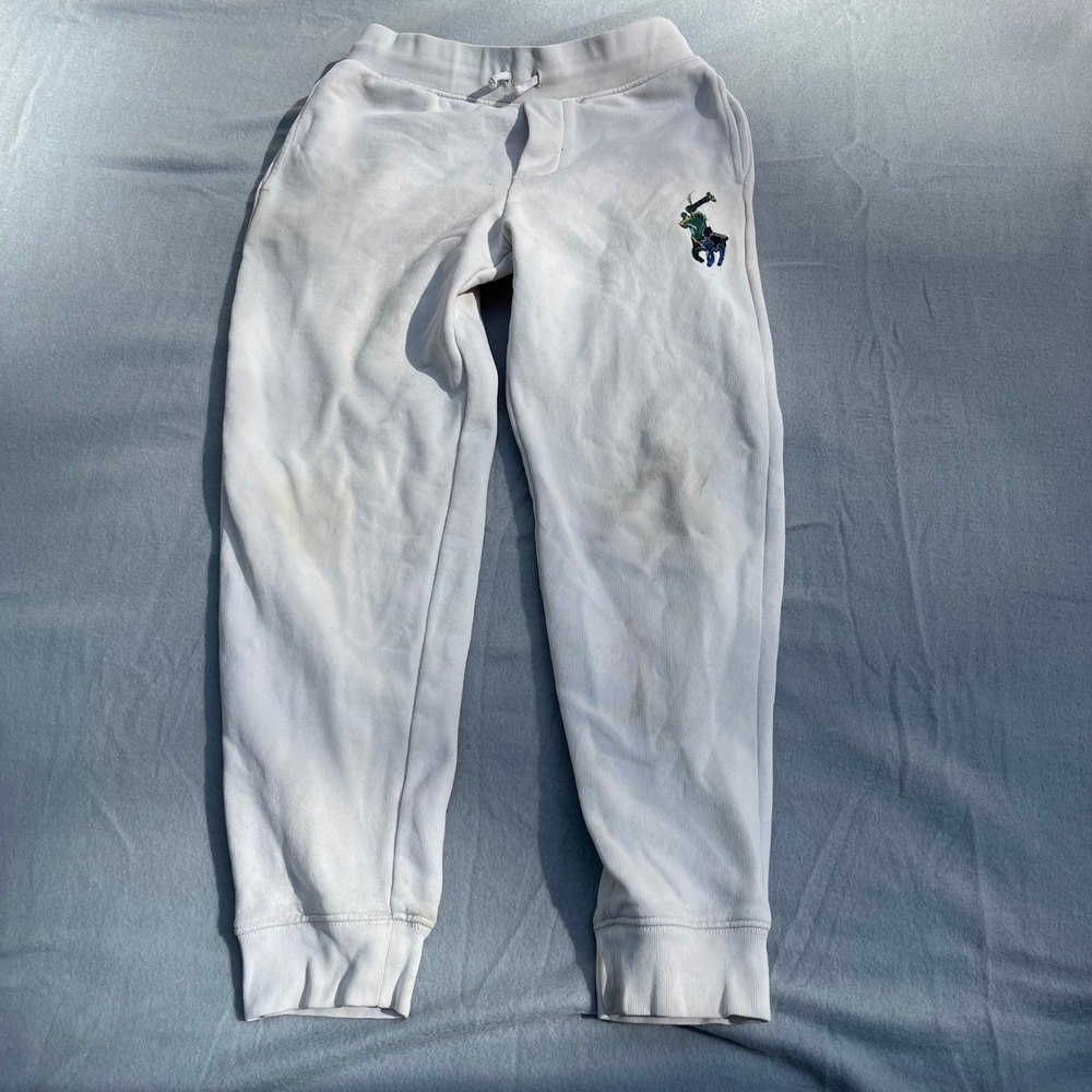 Polo Ralph Lauren Kids White Big Pony Fleece Sweatpants Joggers Size M 10-12